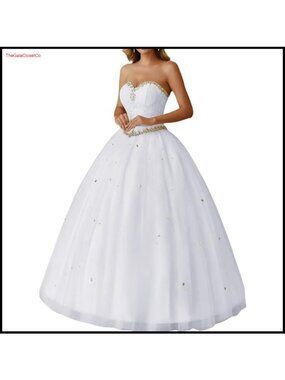 Strapless Lace Bodice Ball Gown Rhinestone Prom Wedding Dress